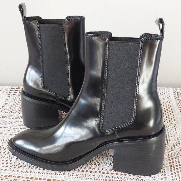 Wishbone Collection Boots 7.5M Patent Leather Black Chunky Platform Heel Pull-on - Picture 7 of 16